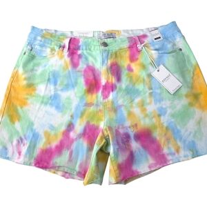 Judy Blue Tie Dye Stretch Denim Shorts NEW Womens 3X Rainbow White Cut Offs